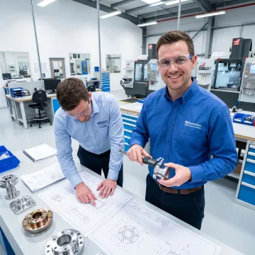 Engineers reviewing CNC machined parts