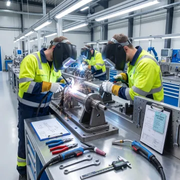 Precision welded assembly in manufacturing facility