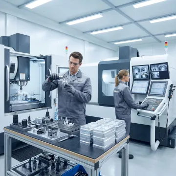 CNC machining center producing precision metal parts