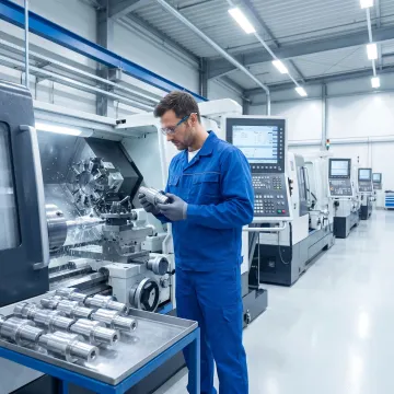 Precision CNC lathe turning machine producing metal parts