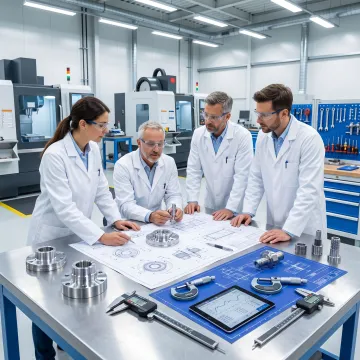 Engineers reviewing machined prototype parts