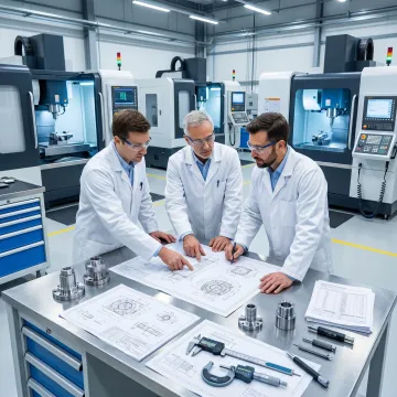 Engineers reviewing CNC manufacturing process