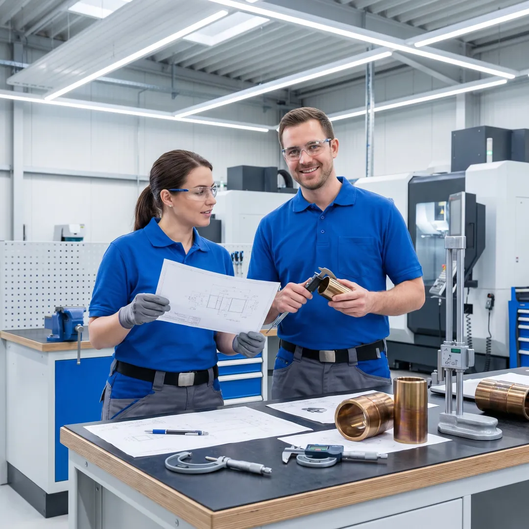 Engineers reviewing forged sleeve specifications