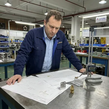 Engineer reviewing precision stamped metal part drawings