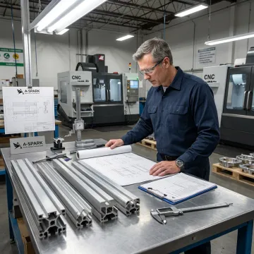 Engineer inspecting aluminum extrusion profiles