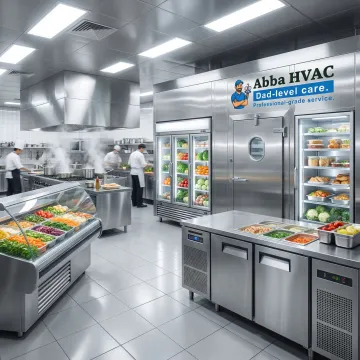 Commercial refrigeration units in Lakeway business with technician performing maintenance