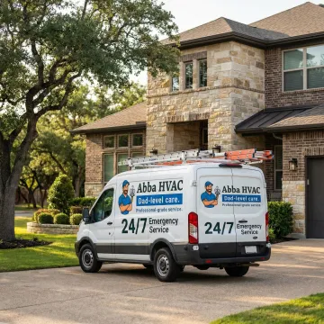 HVAC emergency service truck arriving at Great Hills residence