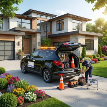 HVAC emergency repair van arriving at home in Hudson Bend Texas