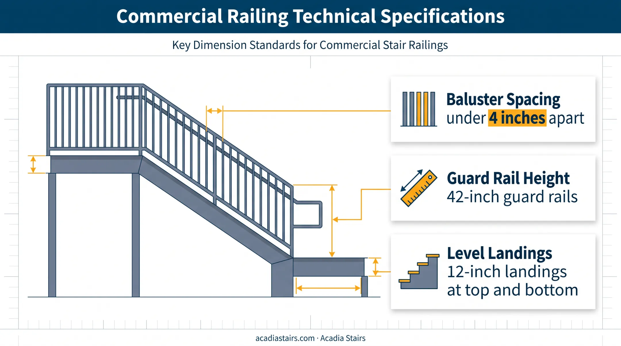 Commercial stair railing dimensions and code-conscious design requirements