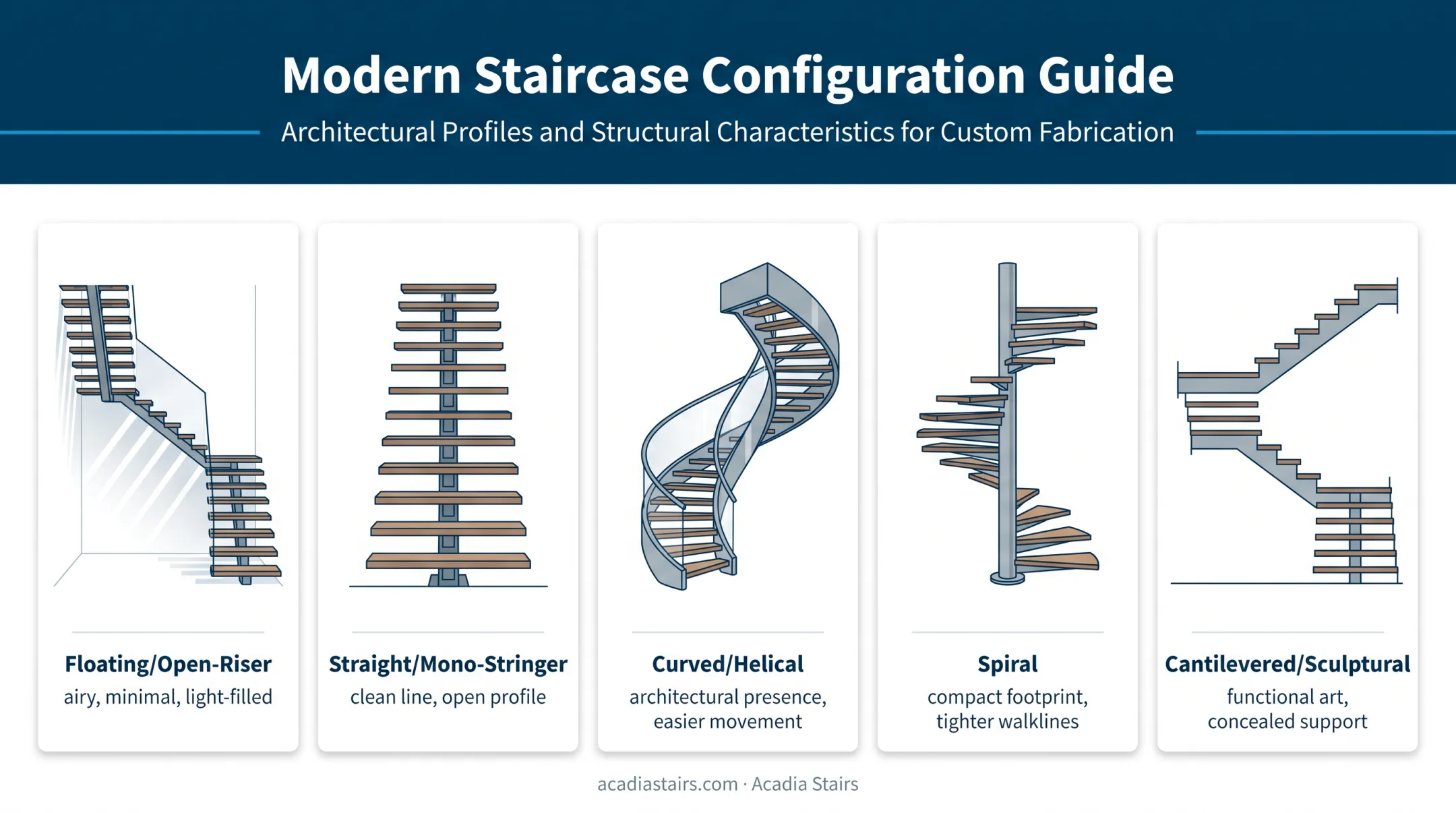 Five modern staircase styles matched to architectural design goals