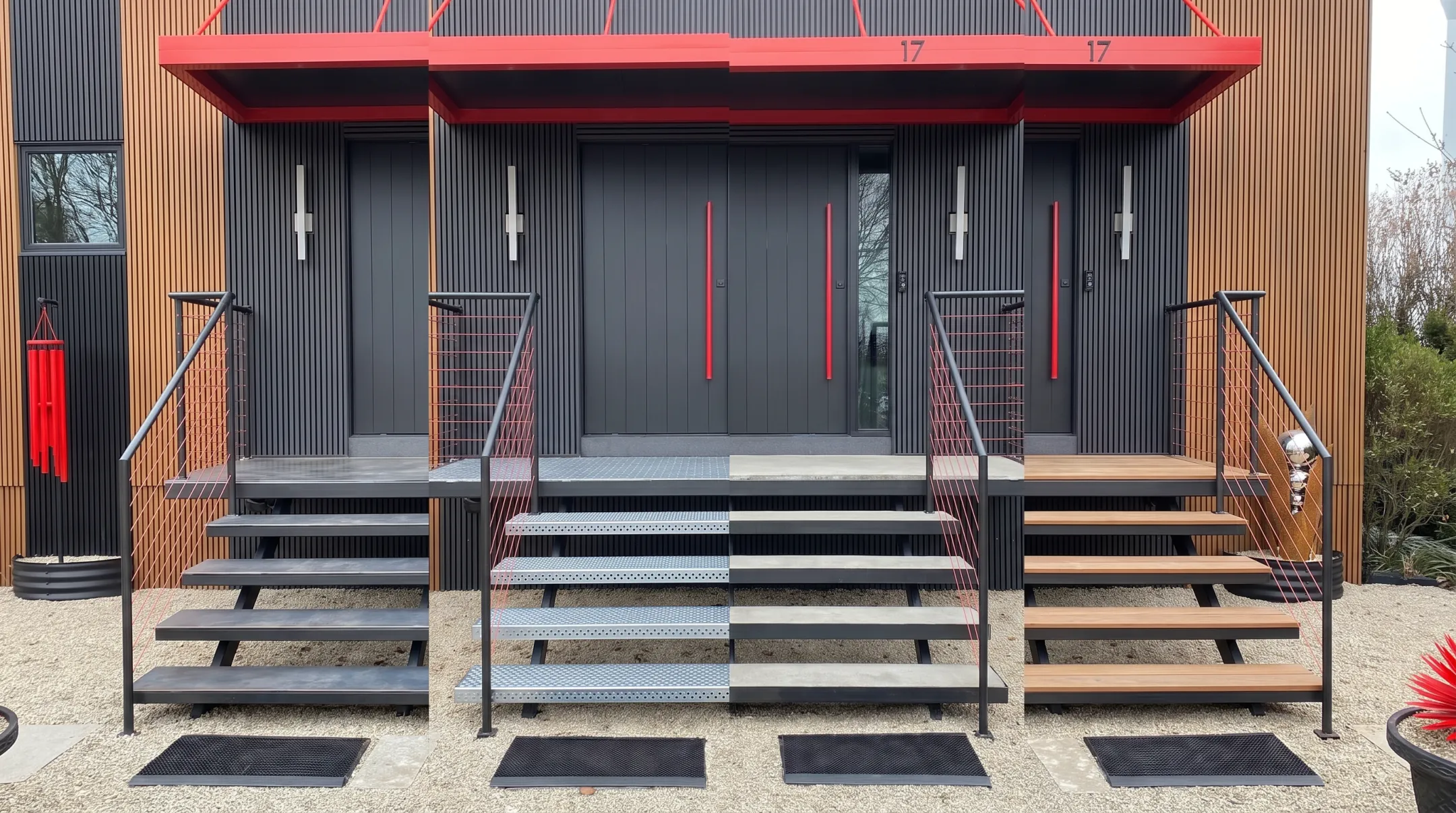 Custom metal closed stringer staircase with multiple tread options