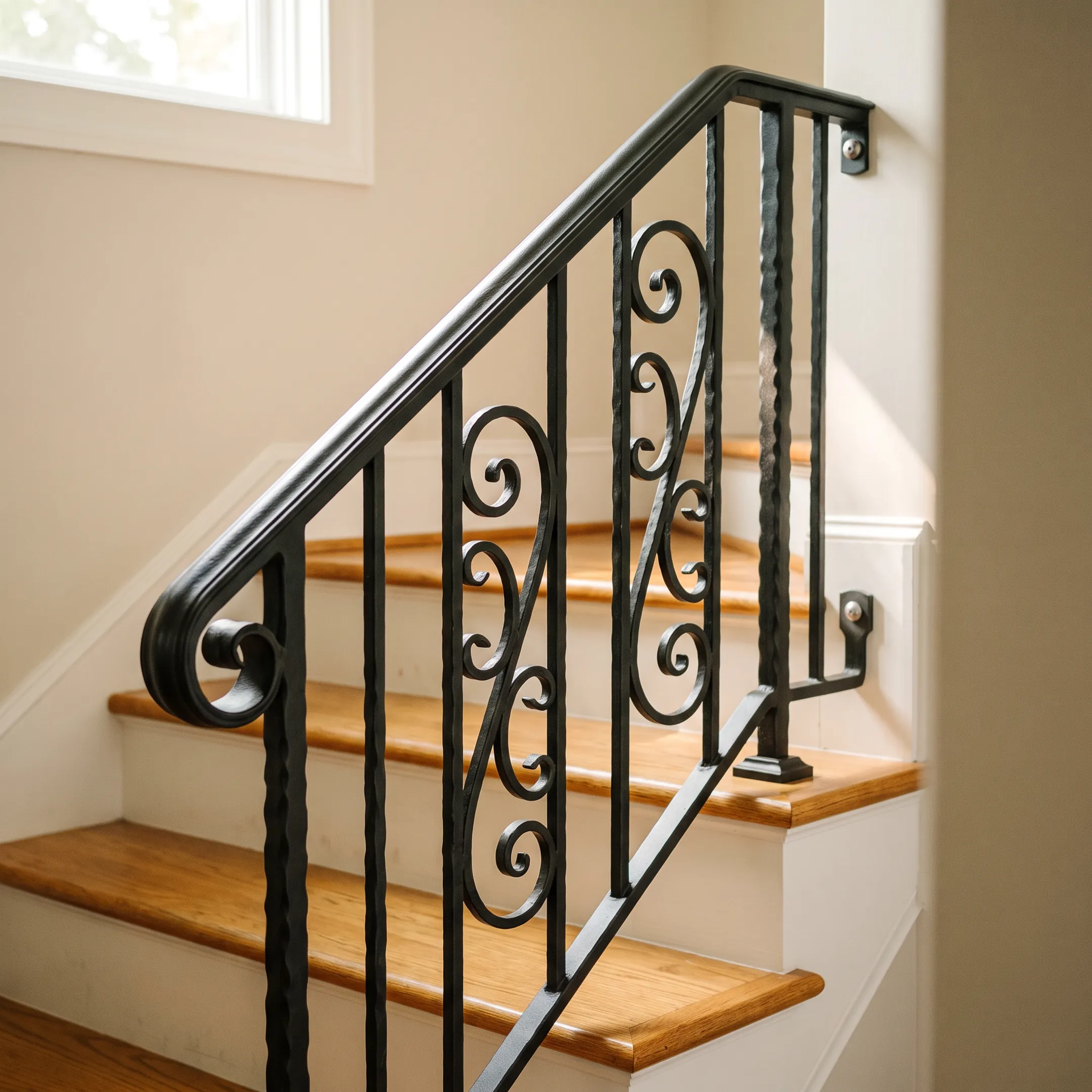Residential wrought iron stair handrail