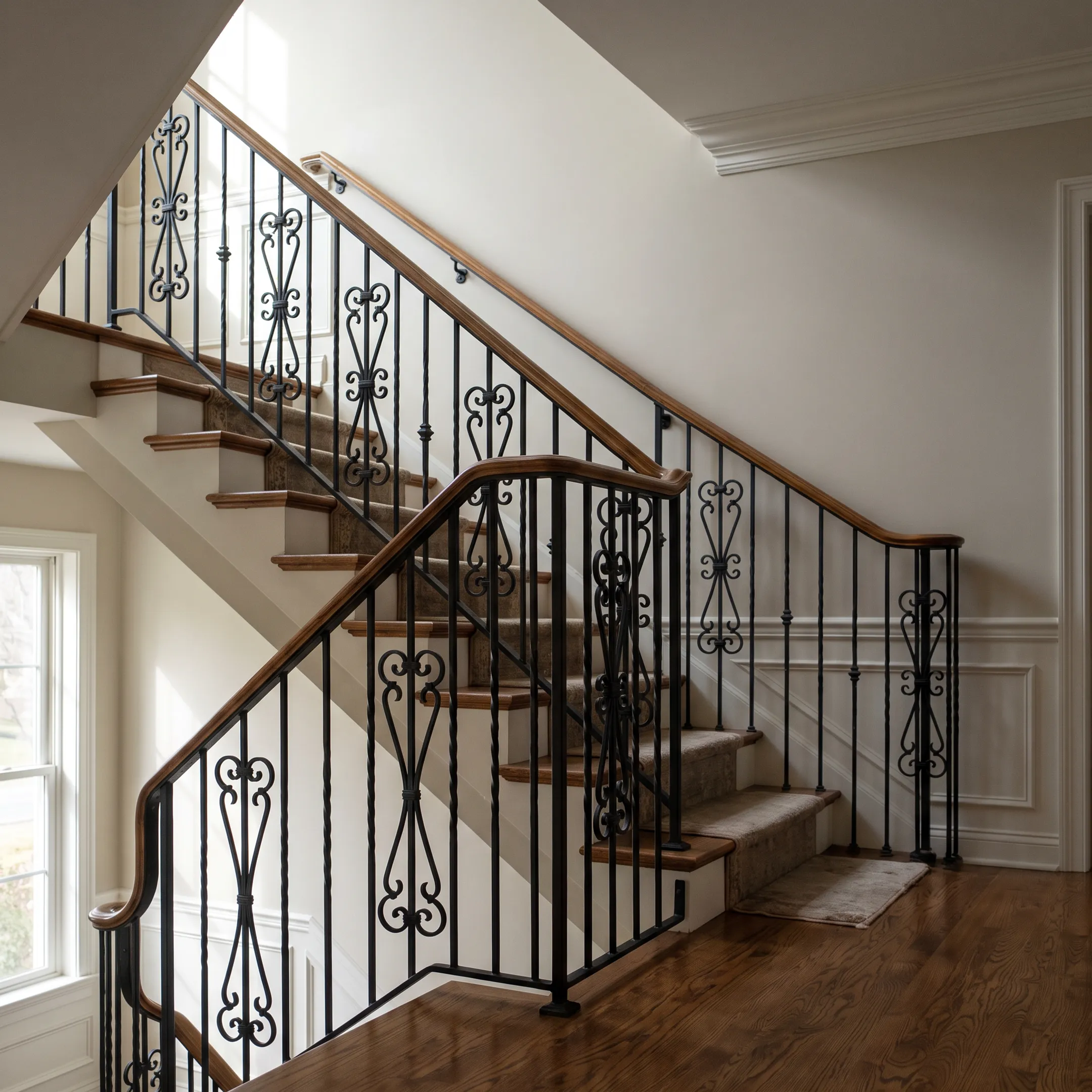 Residential wrought iron staircase railing