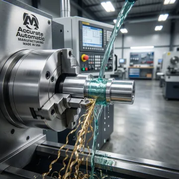 CNC lathe machine precisely turning a metal cylindrical component in a machine shop