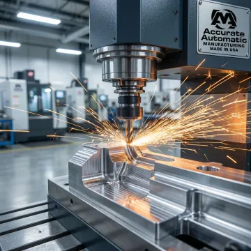 CNC precision machining of defense industry metal components in a manufacturing facility