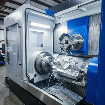 CNC mill-turn machining center producing a precision metal component