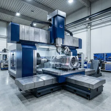 Large CNC machining center producing precision metal components in a modern manufacturing facility