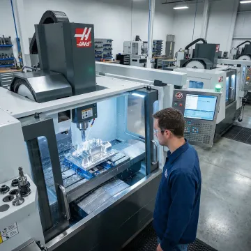 CNC precision machining equipment operating on a metal workpiece in a manufacturing facility