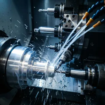 CNC turning center machining a high-precision metal component with multi-axis capability