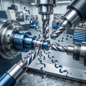 CNC Swiss screw machine producing precision turned parts in a machine shop