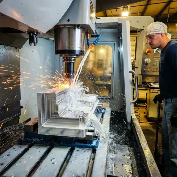 CNC machining center producing a precision metal component in a modern manufacturing facility