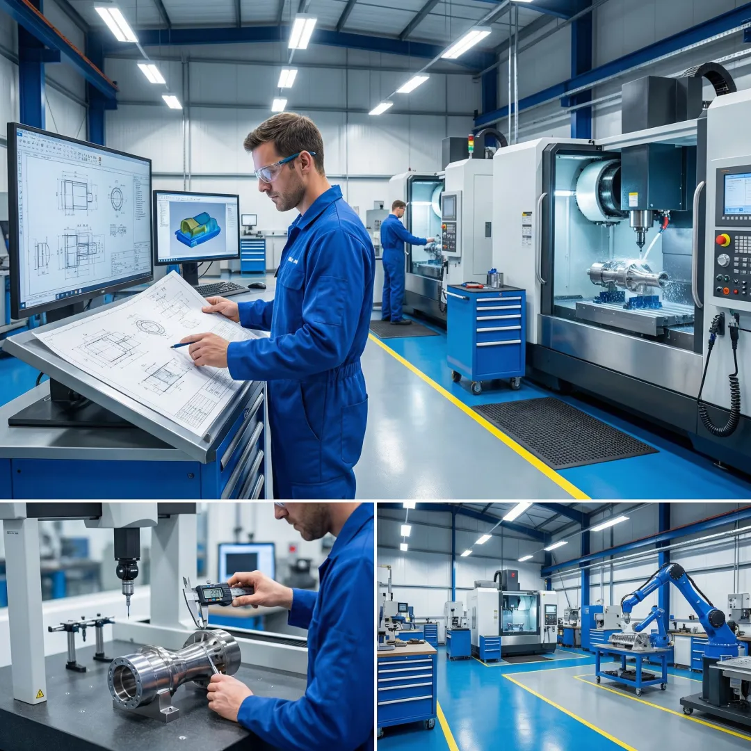 Aerospace CNC machining process steps in a precision manufacturing shop