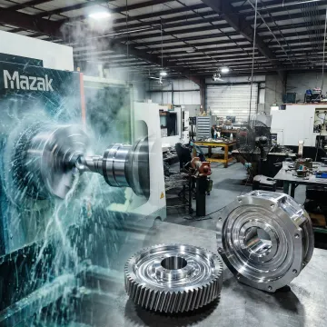 CNC machining center producing precision metal parts with tight tolerances