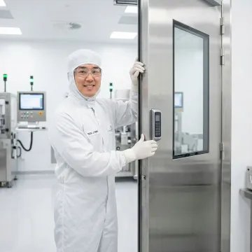 Professional cleanroom door installation in pharmaceutical facility