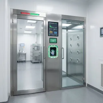 Modern cleanroom access point system with integrated controls