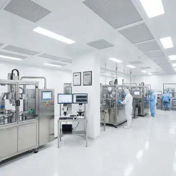 Medical cleanroom with ISO compliance certification and manufacturing equipment