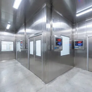 Modern cold room installation with temperature control systems and stainless steel construction