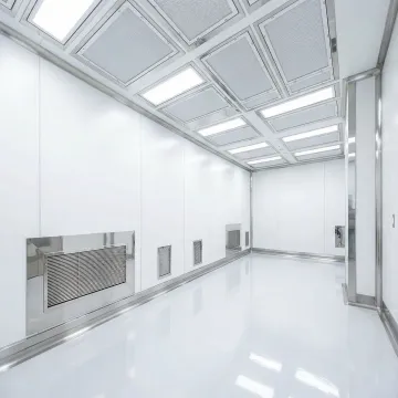 Modern biotech cleanroom facility with modular wall systems and HEPA filtration
