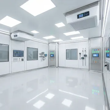 Advanced cleanroom fabrication showing modular construction with HEPA filtration and precise environmental controls