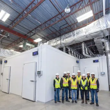 Modern warehouse cold storage facility with temperature-controlled rooms