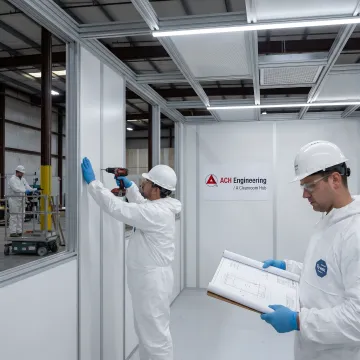 Cleanroom installation process showing modular construction and system integration