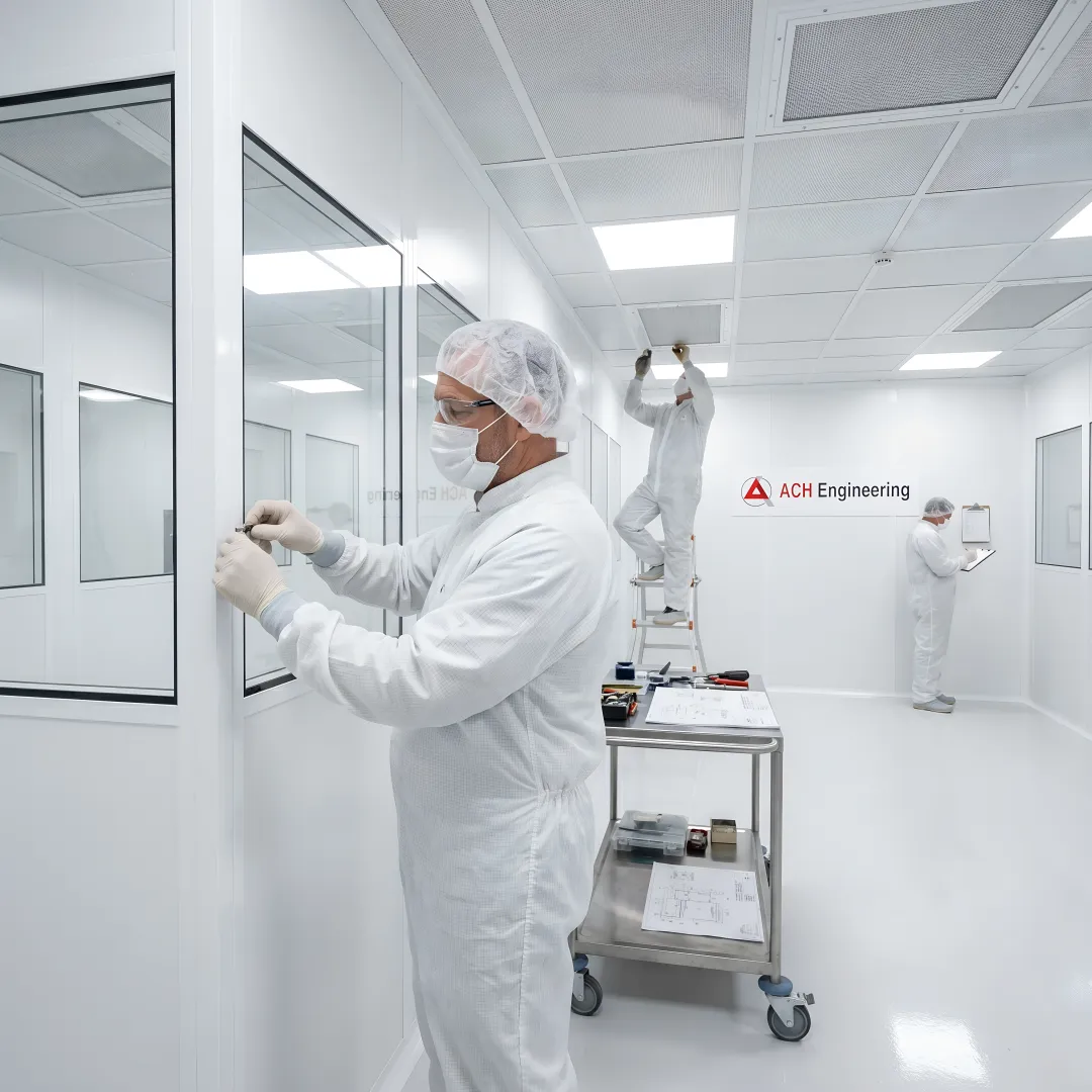 Modern automotive cleanroom manufacturing facility with controlled environment
