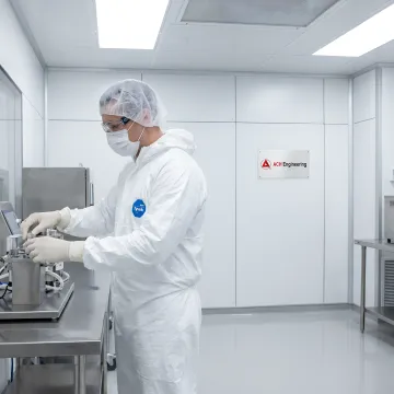 Pharmaceutical technician working in FDA-compliant cleanroom environment