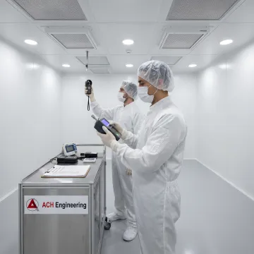 Cleanroom performance testing with particle counters and airflow measurement equipment