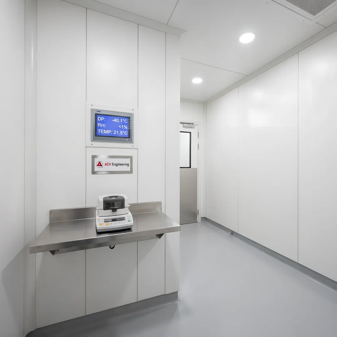 Pharmaceutical dry room with environmental monitoring systems