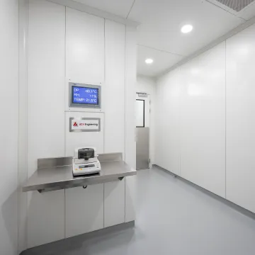 Pharmaceutical dry room with environmental monitoring systems