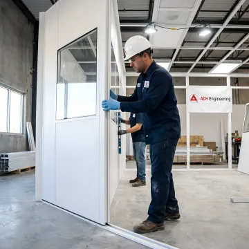 Cleanroom construction process showing modular assembly and installation