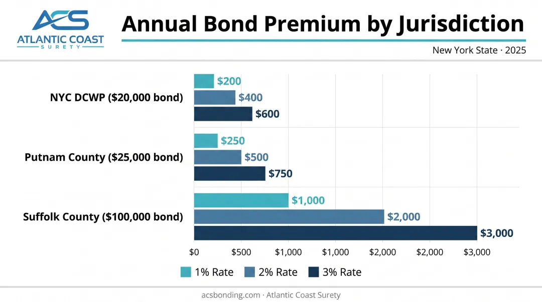 New York contractor bond premium cost comparison by jurisdiction and credit rate