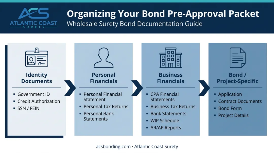 Four-category bond pre-approval document submission packet organization framework