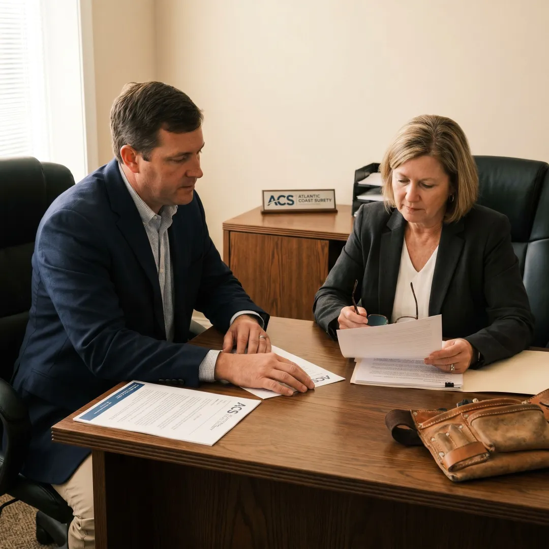 HVAC contractor reviewing bond documents