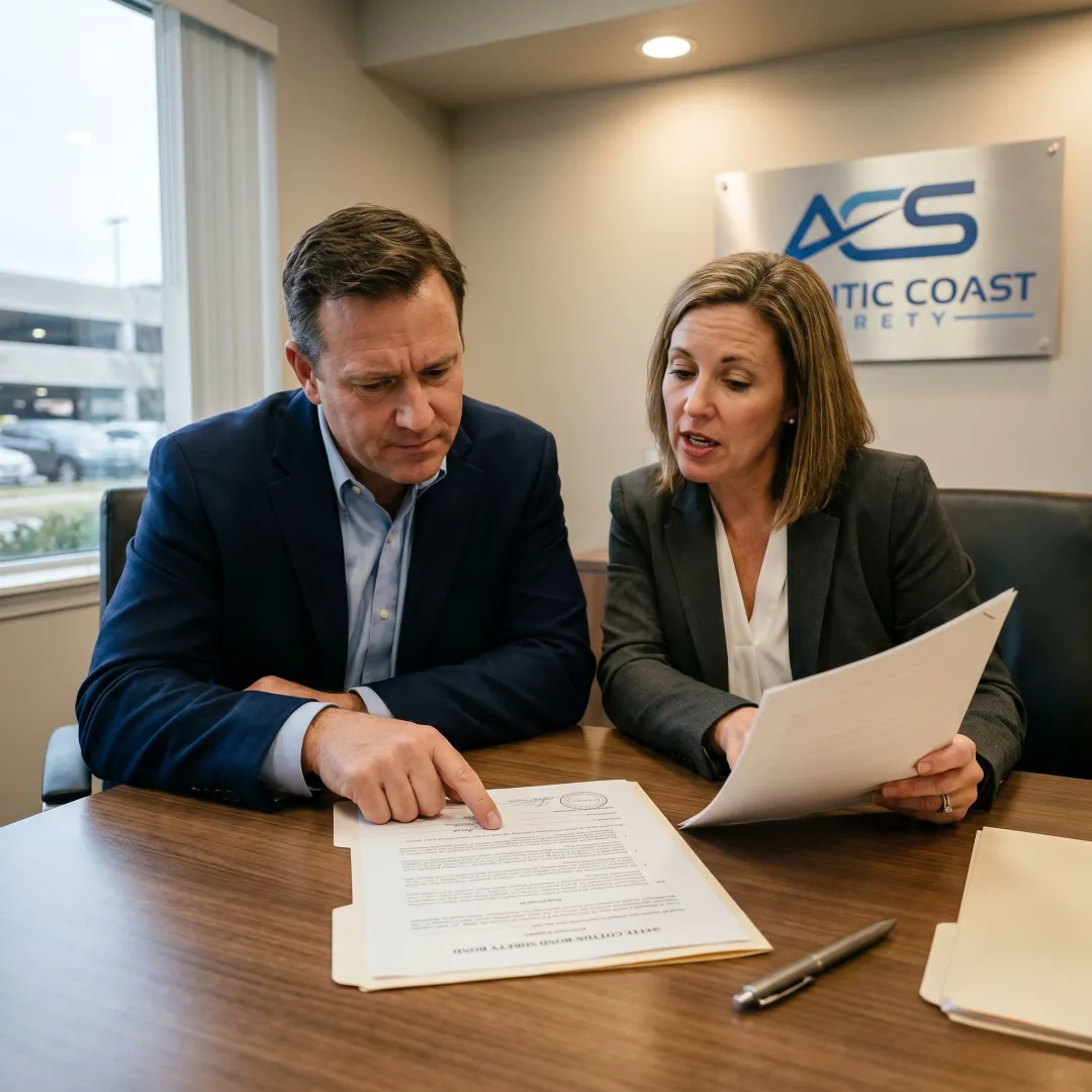 Contractor reviewing Delaware license bond documents