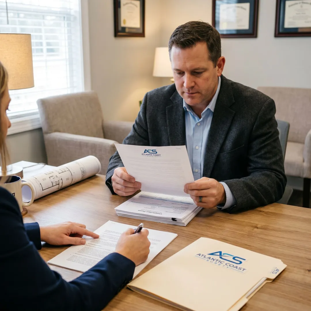Contractor reviewing Virginia license bond paperwork