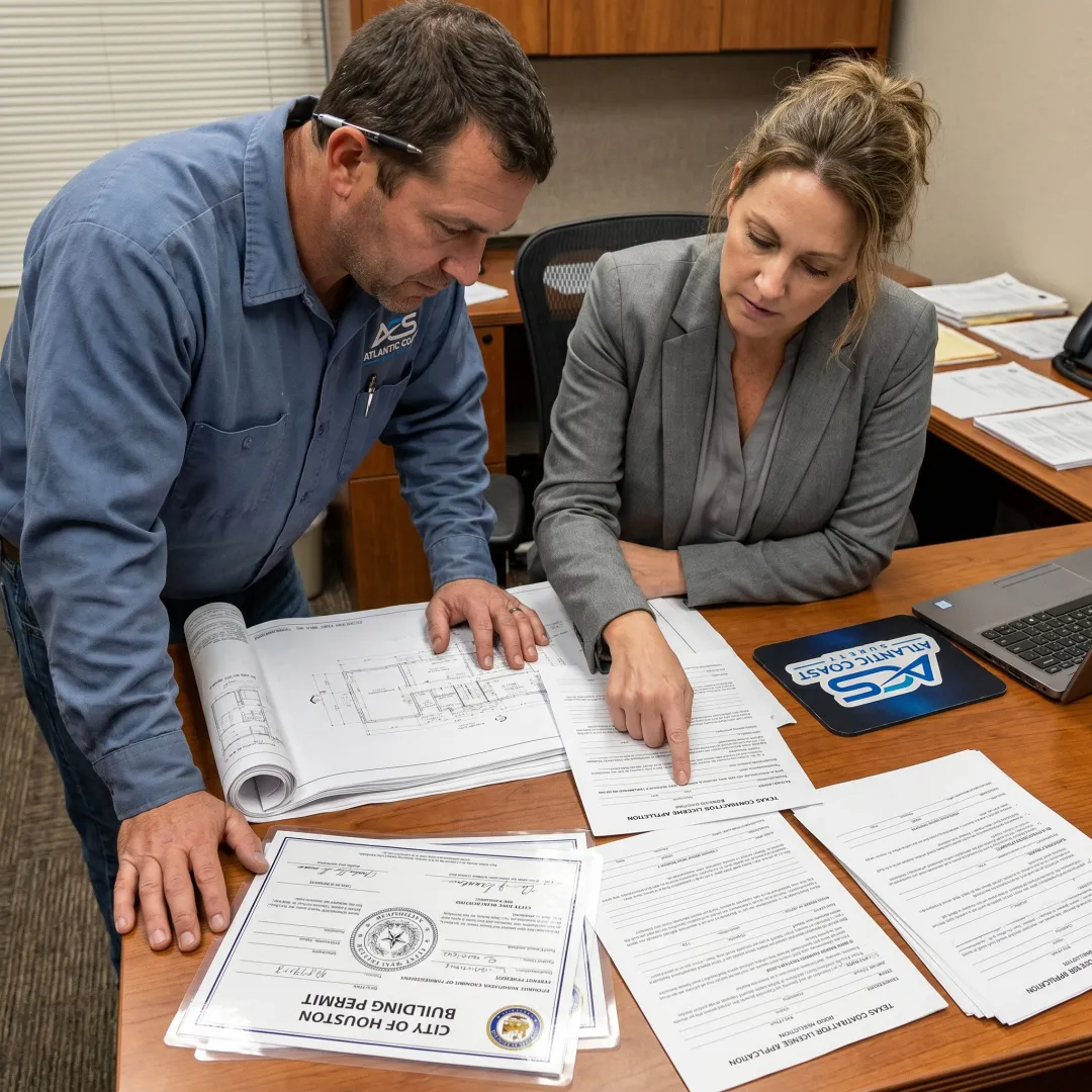 Contractor reviewing Texas license bond paperwork
