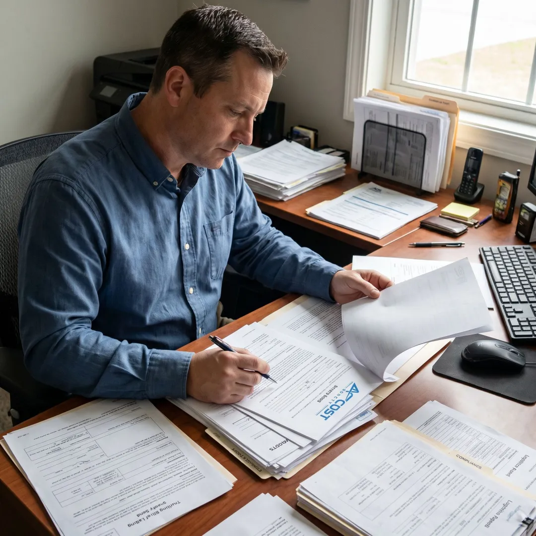 Freight broker reviewing surety bond documents