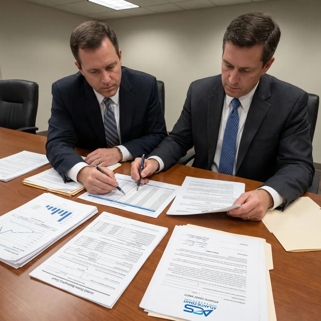 Bankruptcy trustee reviewing estate bond documents