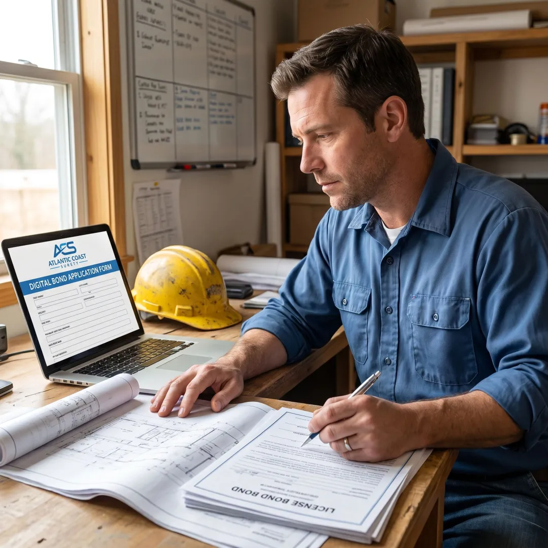 Contractor reviewing Oklahoma license bond documents online